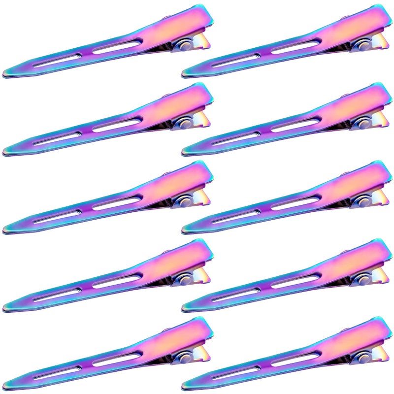 OIIKI 10 Pack 22 Inches Rainbow Alligator Hair Clips Metal Duck Bill Hair Clips Pins without Teeth Curl Clips Hair Barrettes Accessories for Hair Coloring Hair Styling Salon Bows DIY