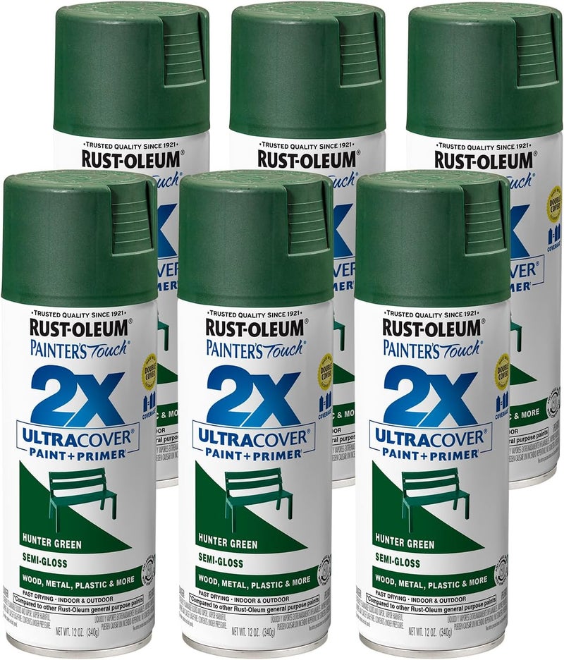 Rust-Oleum 249853-6PK Painter's Touch 2X Ultra Cover Spray Paint, 12 oz, Semi-Gloss Hunter Green, 6 Pack - Image 1