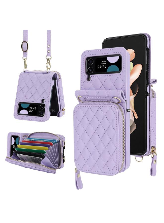 اس-توب جراب لهاتف Samsung Galaxy Z Flip 4 بتصميم معيني مع حقيبة بطاقات وحبل مزدوج - Image 1