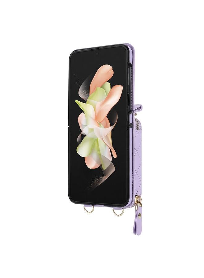اس-توب جراب لهاتف Samsung Galaxy Z Flip 4 بتصميم معيني مع حقيبة بطاقات وحبل مزدوج - Image 3
