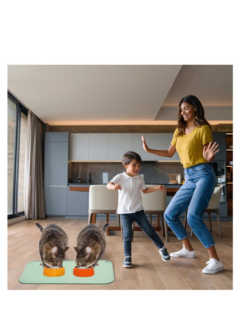 SYOSI, Pet Feeding Mat with Raised Edge, Silicone Dog Food Mats, Waterproof Non Slip for Feeding Bowls, for Prevent Food and Water Overflow, Roll-Up Pet Bowl Mat