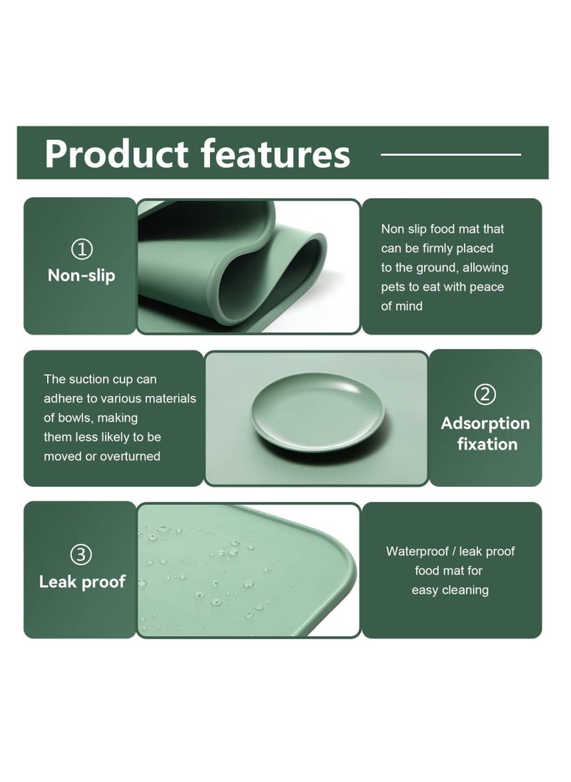 SYOSI, Pet Feeding Mat with Raised Edge, Silicone Dog Food Mats, Waterproof Non Slip for Feeding Bowls, for Prevent Food and Water Overflow, Roll-Up Pet Bowl Mat