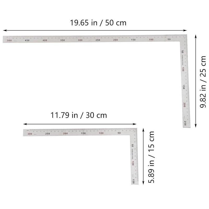 Cabilock 2 Pcs Stainless Steel Ruler Metal Carpenter Square for Woodworking Engineering - Image 3