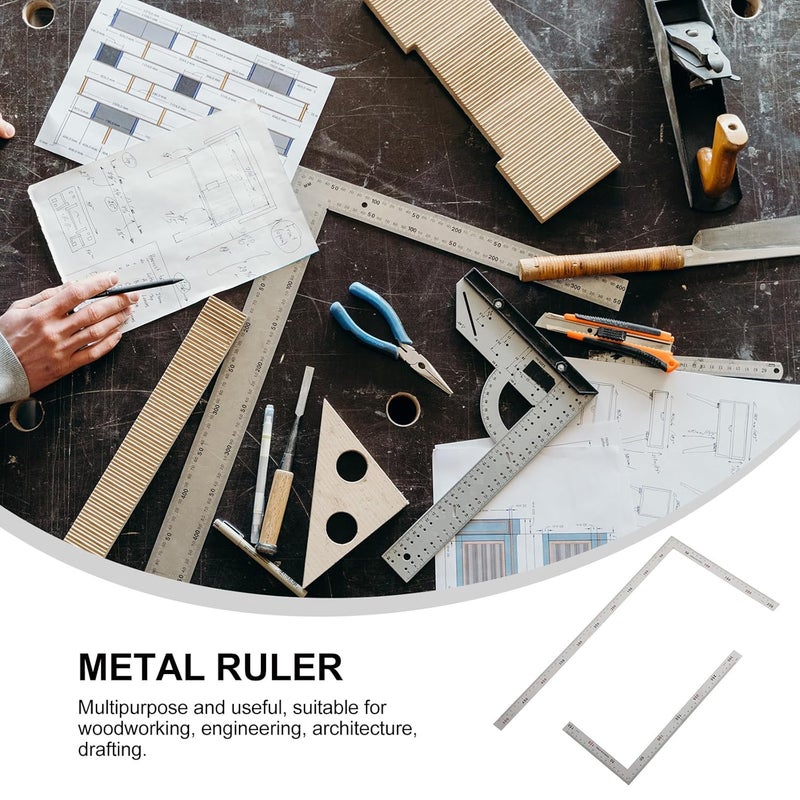 Cabilock 2 Pcs Stainless Steel Ruler Metal Carpenter Square for Woodworking Engineering - Image 4