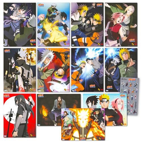Naruto Posters For Bedroom Room Decor Bundle | 12 Posters for Walls Anime Poster Pack Set With Anime Stickers | Naruto Room Decorations Set - Image 1