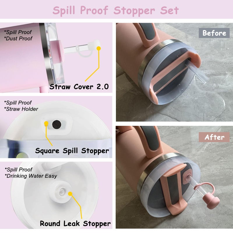 vikgle Stanley Cup Accessories Set,Including 2 Pcs 0.4in Straw Cover, 1 Silicone Spill-Proof Stopper Set of 3, 1 Cute Maple Handle Charm, 1 Silicone Boot Fits Stanley 40&30 Oz Tumbler (Peony 2.0) - Image 5