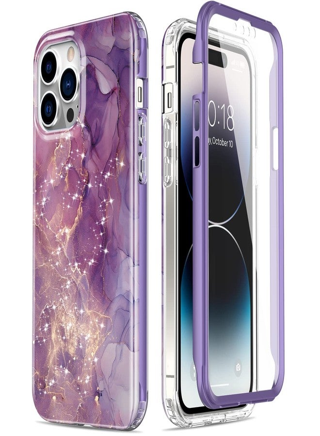 Esdot for iPhone 14 Pro Glitter Purple Protective Phone Case | with Built-in Screen Protector, Military Grade, Rugged Cover, with Fashionable Designs, for Women Girls, 6.1", Marble - Image 1