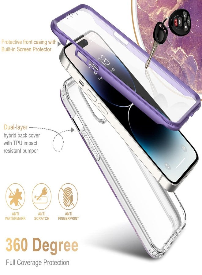 Esdot for iPhone 14 Pro Glitter Purple Protective Phone Case | with Built-in Screen Protector, Military Grade, Rugged Cover, with Fashionable Designs, for Women Girls, 6.1", Marble - Image 2