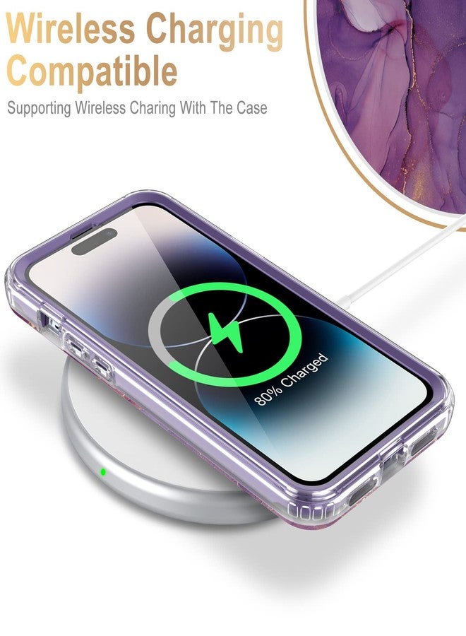 Esdot for iPhone 14 Pro Glitter Purple Protective Phone Case | with Built-in Screen Protector, Military Grade, Rugged Cover, with Fashionable Designs, for Women Girls, 6.1", Marble - Image 5