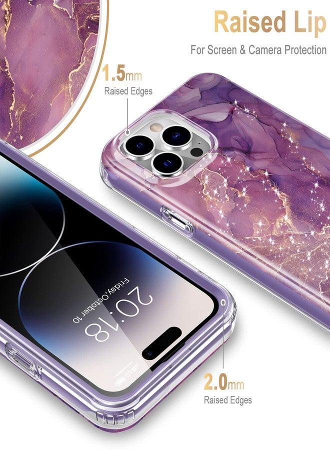 Esdot for iPhone 14 Pro Glitter Purple Protective Phone Case | with Built-in Screen Protector, Military Grade, Rugged Cover, with Fashionable Designs, for Women Girls, 6.1", Marble - Image 3
