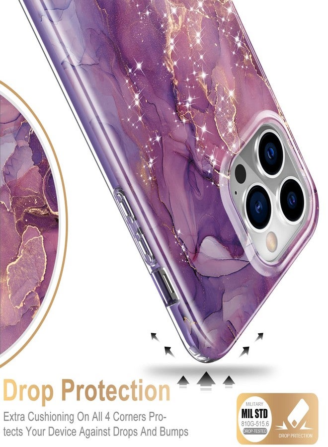 Esdot for iPhone 14 Pro Glitter Purple Protective Phone Case | with Built-in Screen Protector, Military Grade, Rugged Cover, with Fashionable Designs, for Women Girls, 6.1", Marble - Image 4