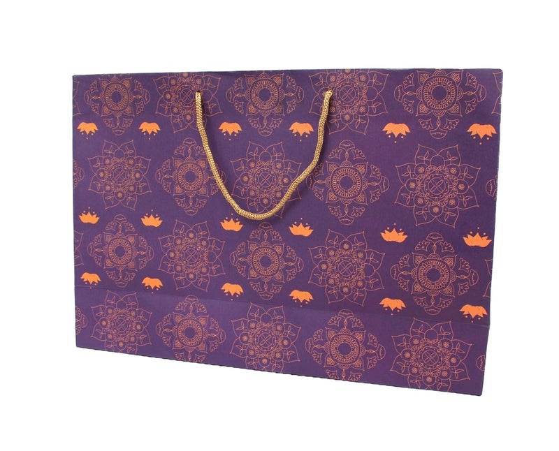 Skywalk Handmade Royal Wedding gift Paper bags Mandala Festiv-Lotus, Medium Size 16x5x11 Inches for marriages Engagement party gifts, birthday celebrations Purple Pack of 5 