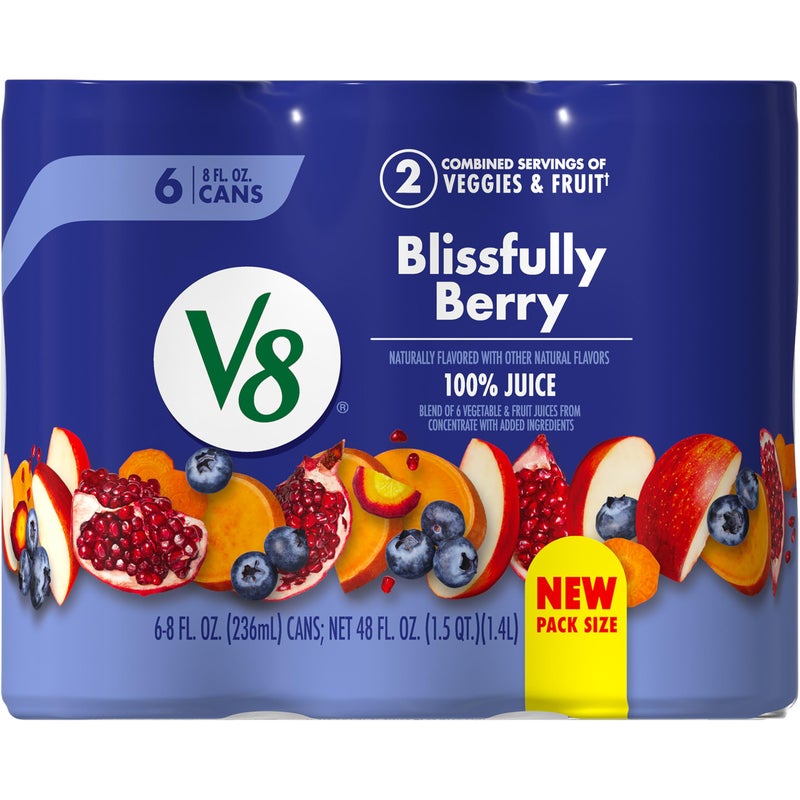 V8 Blissfully Berry 100% Fruit and Vegetable Juice, 8 fl oz Can (6 Pack) - Image 1