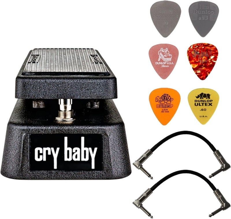 MXR Dunlop Crybaby GCB-95 Classic Wah Pedal Bundle with 2 Patch Cables and 6 Assorted Dunlop Picks - Image 1