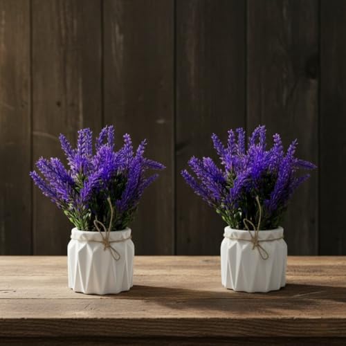 Dekorly Artificial Lavender Plant in White Pot, 18cm – Realistic Faux Flower Arrangement for Home & Office Décor (Set of 1) (2, White Color Pot) - Image 5
