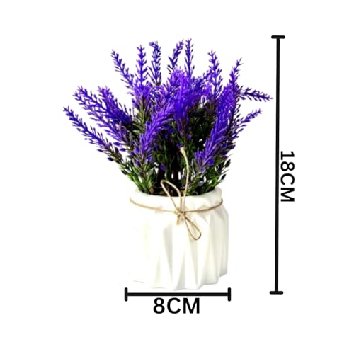 Dekorly Artificial Lavender Plant in White Pot, 18cm – Realistic Faux Flower Arrangement for Home & Office Décor (Set of 1) (2, White Color Pot) - Image 3