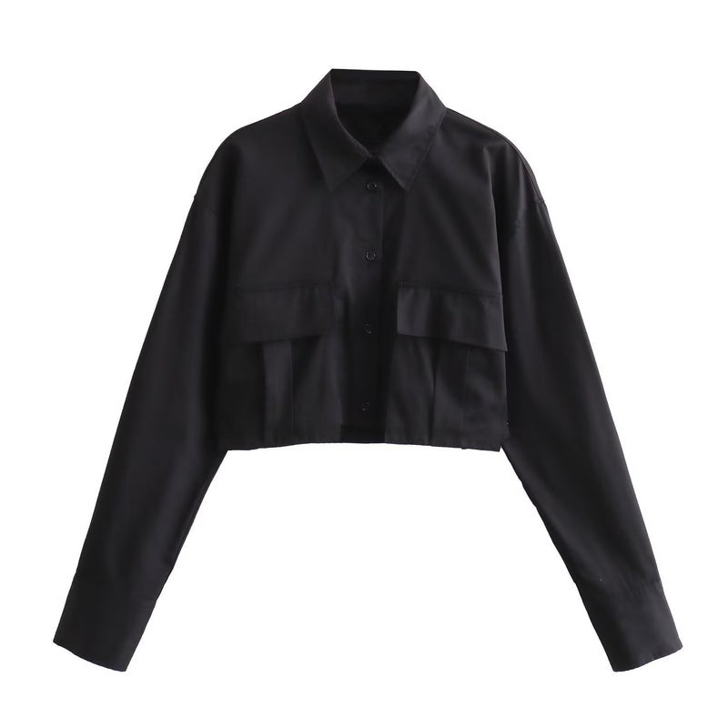 24 Spring New Women'S Clothing Style Fashion Casual Lapel Street Pocket Decorative Long Sleeve Short Shirt - Image 5