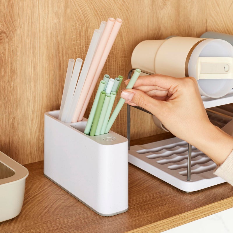 YouCopia SipStation Straw Holder, Reusable Straw Organizer for Kitchen Storage, Speckled White - Image 4