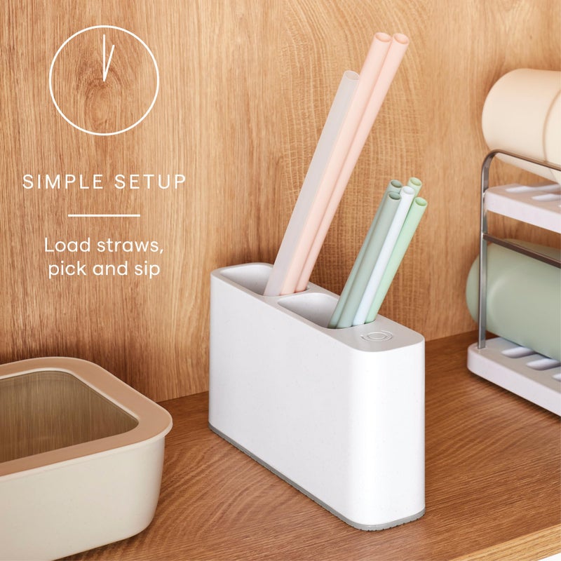 YouCopia SipStation Straw Holder, Reusable Straw Organizer for Kitchen Storage, Speckled White - Image 2