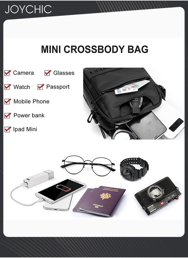 Joychic - New Simple Men's Small Bag Trendy Waterproof Crossbody Bag for Travel Hiking with Detachable Strap Black - Image 1