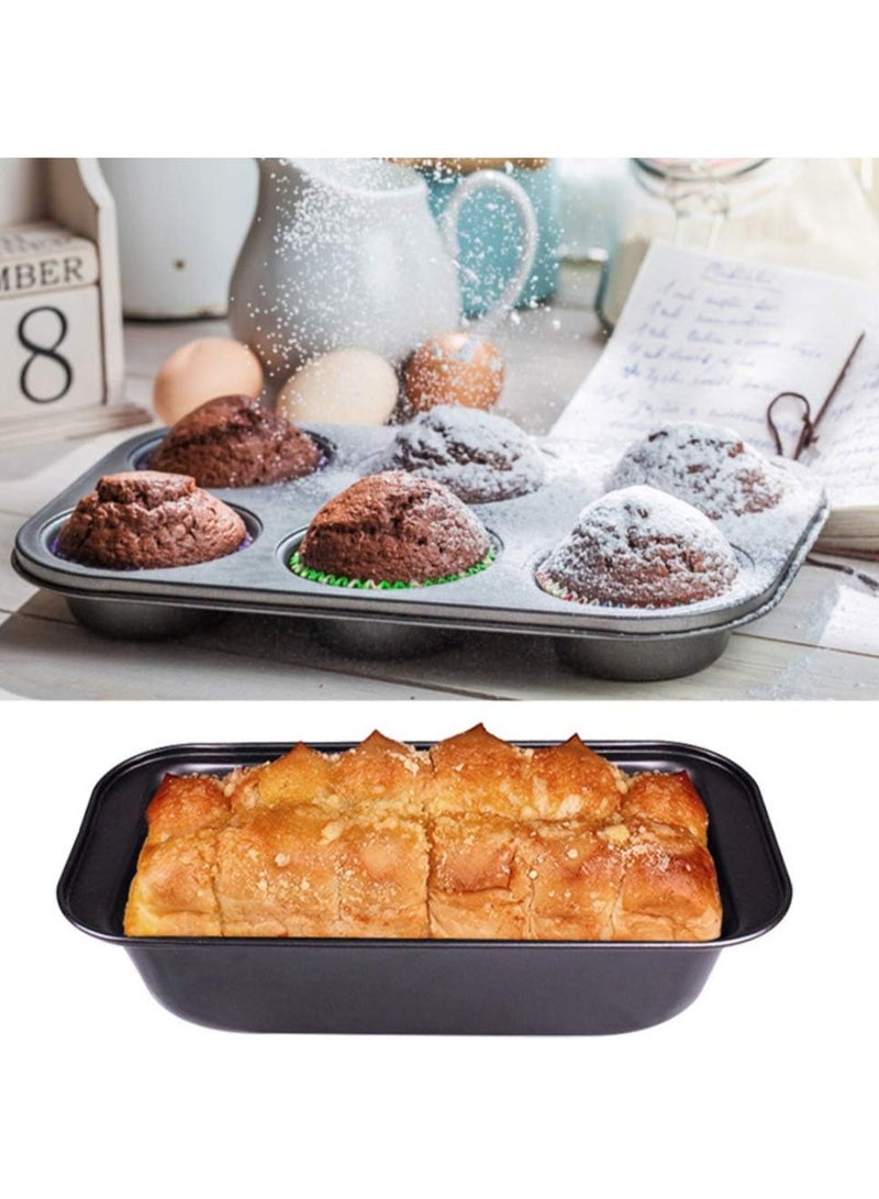 HOME ZONE 2 PCS 6 Cups Cupcake Tray + Loaf Pans Non-stick Brownie Cake Pan Carbon Steel Bakeware for Oven Baking Muffin Tray Tool Mould - Image 2