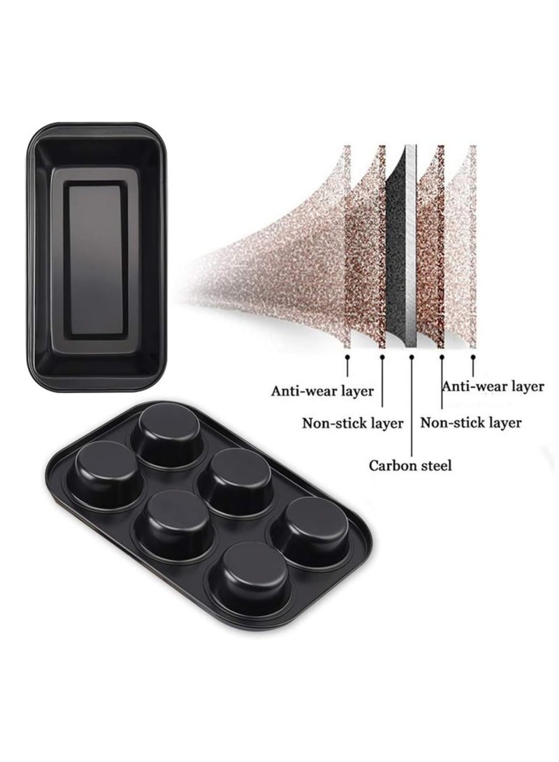 HOME ZONE 2 PCS 6 Cups Cupcake Tray + Loaf Pans Non-stick Brownie Cake Pan Carbon Steel Bakeware for Oven Baking Muffin Tray Tool Mould - Image 5