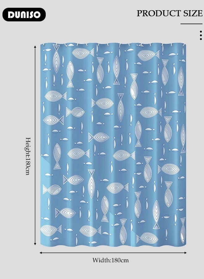 DUNISO PEVA Shower Curtain Non Perforated  Waterproof, Anti Mold Curtain For Bathroom With Hooks 180CM*180CM ,White Fishs Printed  - Image 4