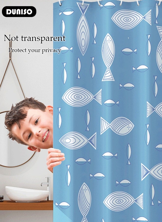 DUNISO PEVA Shower Curtain Non Perforated  Waterproof, Anti Mold Curtain For Bathroom With Hooks 180CM*180CM ,White Fishs Printed  - Image 3