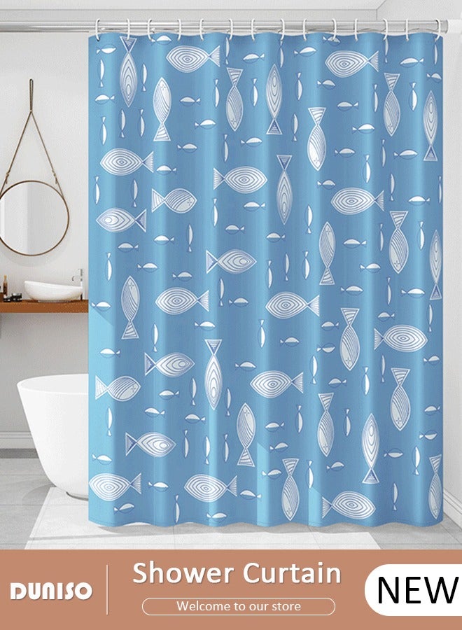 DUNISO PEVA Shower Curtain Non Perforated  Waterproof, Anti Mold Curtain For Bathroom With Hooks 180CM*180CM ,White Fishs Printed  - Image 1