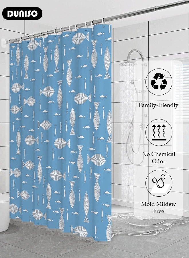 DUNISO PEVA Shower Curtain Non Perforated  Waterproof, Anti Mold Curtain For Bathroom With Hooks 180CM*180CM ,White Fishs Printed  - Image 2