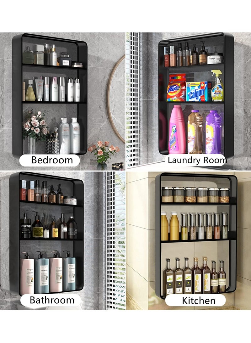 3 Tier Bathroom Shelf Wall Mounted Self Adhesive Shower Shelves Stainless Steel Wall Hanger Storage Rack Bathroom Organizer Shelf Over The Toilet Utility Shelves for Living Room Kitchen (Black)  - Image 3
