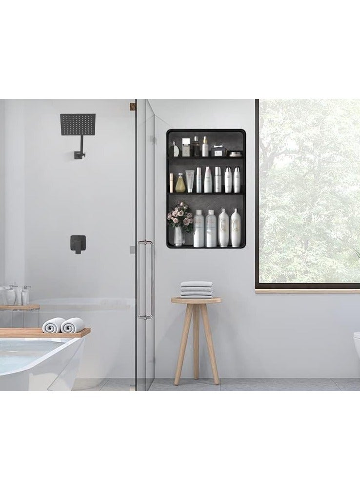 3 Tier Bathroom Shelf Wall Mounted Self Adhesive Shower Shelves Stainless Steel Wall Hanger Storage Rack Bathroom Organizer Shelf Over The Toilet Utility Shelves for Living Room Kitchen (Black)  - Image 2