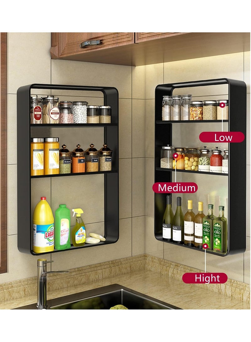 3 Tier Bathroom Shelf Wall Mounted Self Adhesive Shower Shelves Stainless Steel Wall Hanger Storage Rack Bathroom Organizer Shelf Over The Toilet Utility Shelves for Living Room Kitchen (Black)  - Image 5