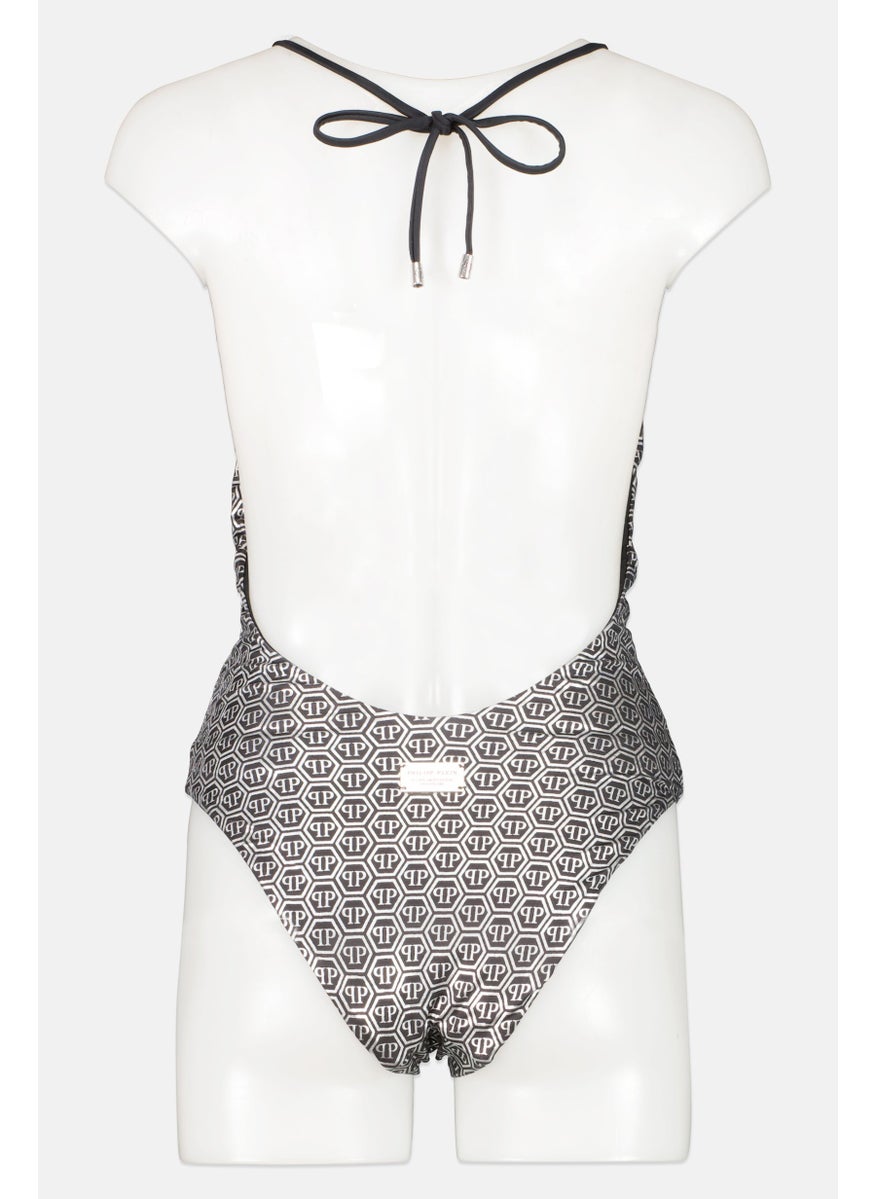 PHILIPP PLEIN Women Allover Print Non Padded One Piece Swimwear, Silver  - Image 2