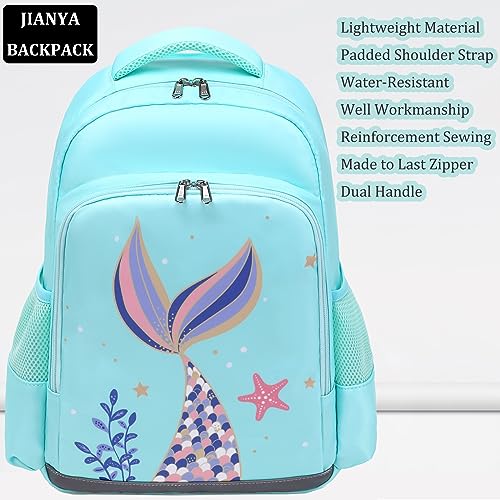 JIANYA Girls Backpack for School Mermaid School Bags Kindergarten Kids Backpacks with Lunch Box & Chest Strap, Light Blue - Image 3