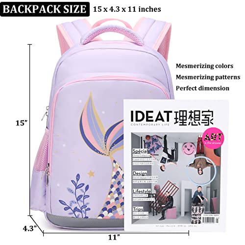 JIANYA Girls Backpack for School Mermaid School Bags Kindergarten Kids Backpacks with Lunch Box & Chest Strap, Light Blue - Image 5