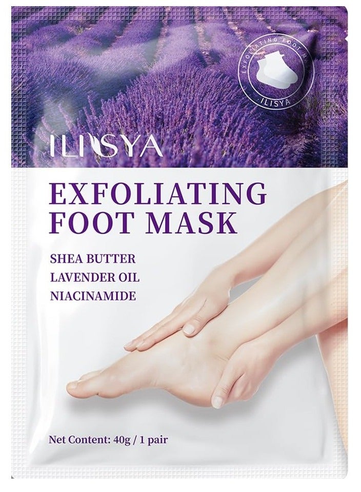 ILISYA Exfoliating Foot Mask Socks for Dry Feet, Cracked Heels and Calluses Enriched with Niacinamide, Shea Butter, and lavender oil - Removes Dead Skin - For Men and Women - Image 1