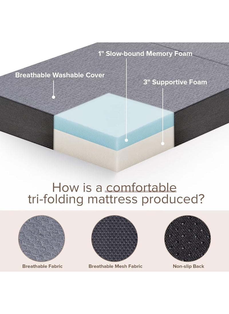 9villa 9villa Tri Folding Memory Foam Mattress Soft Miduim Firm Foldable Mattress for Floor Play Mat Foldable Bed Guest beds Camping Bed Mattress Grey Colors Single Bed 72x36x4 Inch  - Image 4
