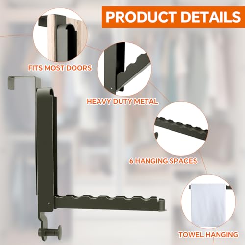 HASTHIP ® Cotton Folding Wall Hanging Shelves Bar Door Back Bar Organizer Retractable Folding No Drill Wall Coat Hanger Space Saver Organizer Hanging Rack Wardrobe for Clother Hangers,Towel,Bags - Image 3