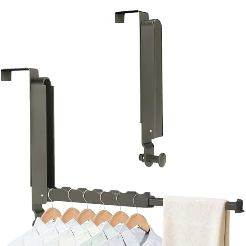 HASTHIP ® Cotton Folding Wall Hanging Shelves Bar Door Back Bar Organizer Retractable Folding No Drill Wall Coat Hanger Space Saver Organizer Hanging Rack Wardrobe for Clother Hangers,Towel,Bags - Image 1