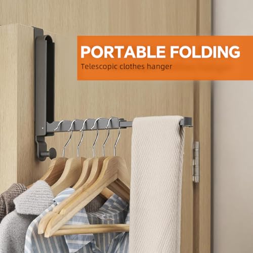 HASTHIP ® Cotton Folding Wall Hanging Shelves Bar Door Back Bar Organizer Retractable Folding No Drill Wall Coat Hanger Space Saver Organizer Hanging Rack Wardrobe for Clother Hangers,Towel,Bags - Image 5