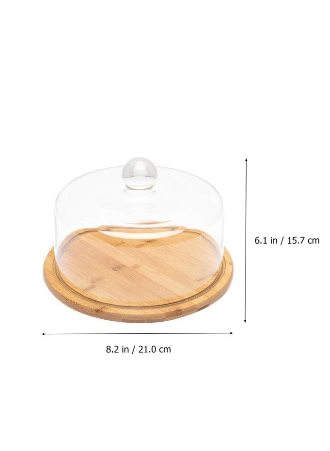 Glass Glass Cake Dome Cake Dome Stand Dessert Serving Cloche Platter Bamboo Wood Snack Muffin Serving Tray with Cover Lid for Restaurant Wedding Dessert Cake Cover Party Wood Dessert Stand - Image 2