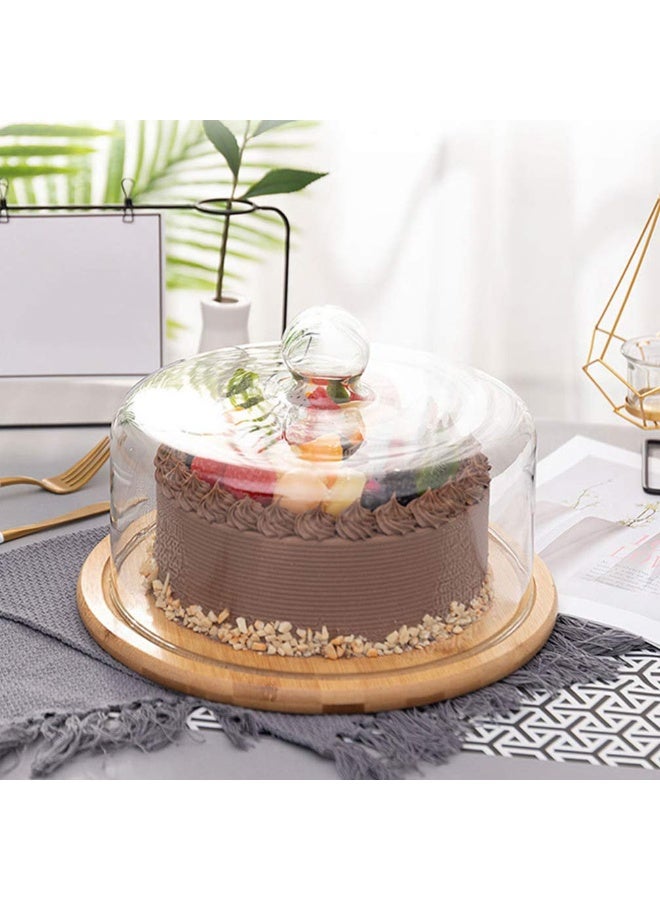Glass Glass Cake Dome Cake Dome Stand Dessert Serving Cloche Platter Bamboo Wood Snack Muffin Serving Tray with Cover Lid for Restaurant Wedding Dessert Cake Cover Party Wood Dessert Stand - Image 5