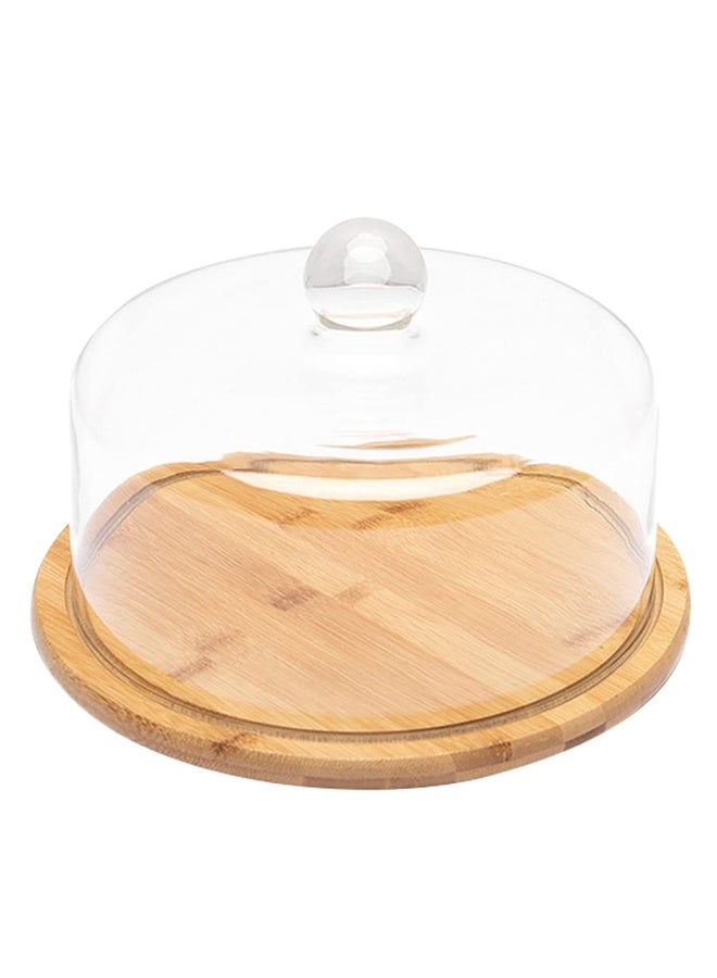 Glass Glass Cake Dome Cake Dome Stand Dessert Serving Cloche Platter Bamboo Wood Snack Muffin Serving Tray with Cover Lid for Restaurant Wedding Dessert Cake Cover Party Wood Dessert Stand - Image 1