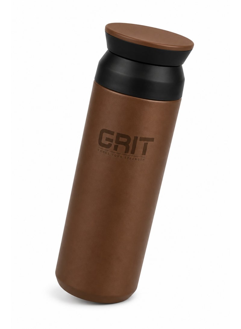 GRIT Insulated Flask Bottle 500ml - Hot & Cold Stainless Steel Flask - Modern Compact Design, Comfortable Grip & Leakproof Lid - Coffee Stainless Steel Flask - Image 1