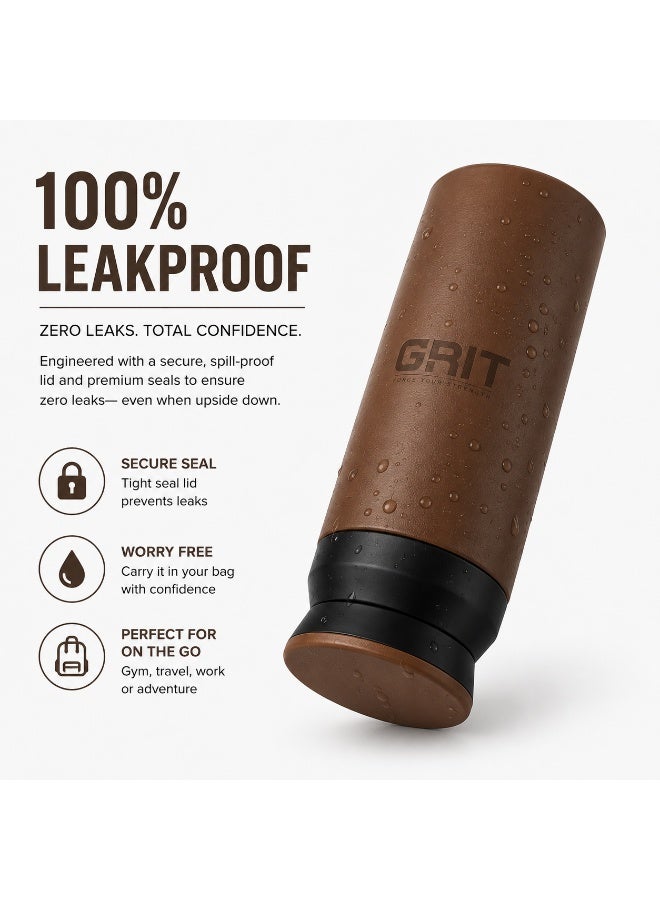 GRIT Insulated Flask Bottle 500ml - Hot & Cold Stainless Steel Flask - Modern Compact Design, Comfortable Grip & Leakproof Lid - Coffee Stainless Steel Flask - Image 2