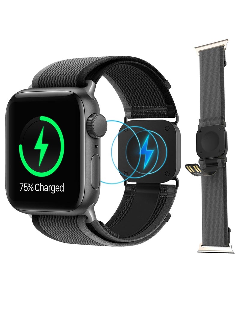 Adjustable Waterproof Wireless Charging Nylon Band for Apple Watch Series 1-8 and SE, Fast USB-A Charging, Stretchy and Portable - Image 1