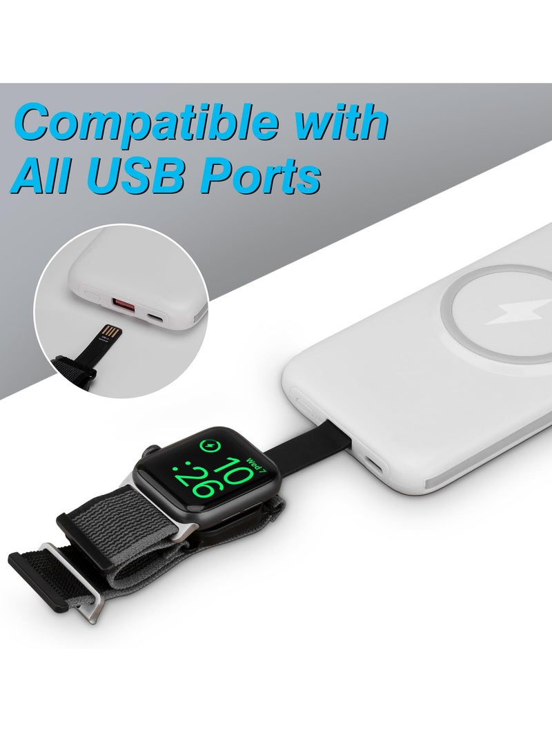 Adjustable Waterproof Wireless Charging Nylon Band for Apple Watch Series 1-8 and SE, Fast USB-A Charging, Stretchy and Portable - Image 3