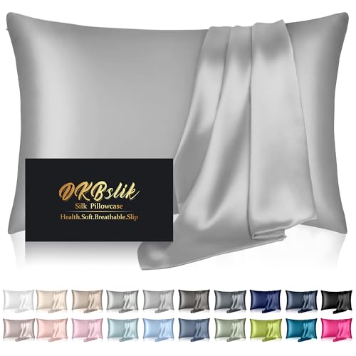 DKBslik Silk Pillowcase for Hair and Skin Mulberry Silk Pillow Cases Queen Size Smooth Anti Acne Cooling Sleep Both Sides Natural Silk Satin Pillowcases with Hidden Zipper Gifts for Women Men Grey