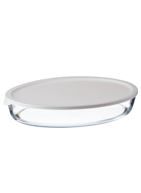 Oval Tray With With A Plastic Cover White Color